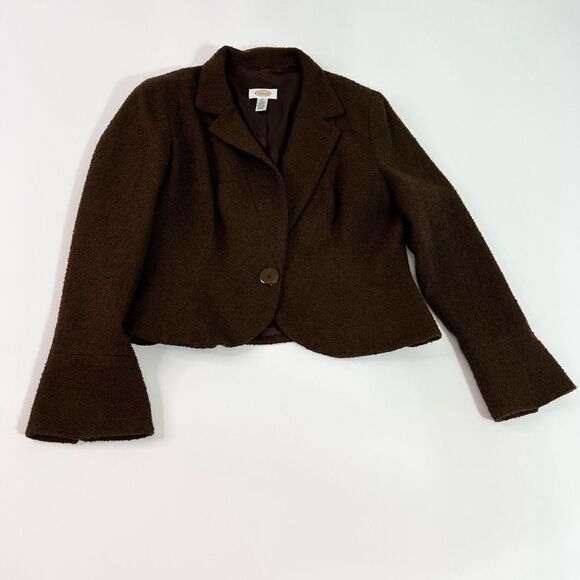 Talbots Blazer Jacket Women 12 Wool Blend Brown Single Button Bell Sleeve Career - Picture 1 of 9